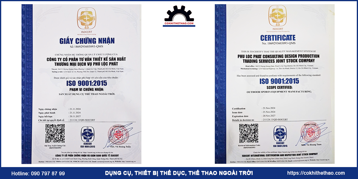 chứng nhận iso dụng cụ thể thao ngoài trời